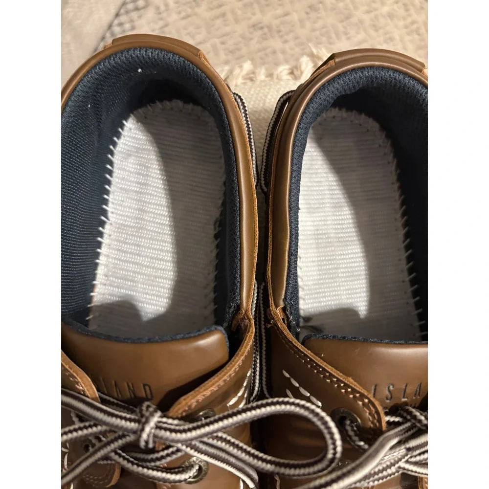 Island Surf Mens Brown Boat Shoes Mesh Panel Nautical Loafers Casual Brown White